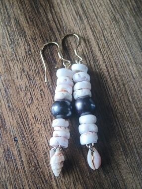 Tahitian Pearl Puka Shell Drop Earrings